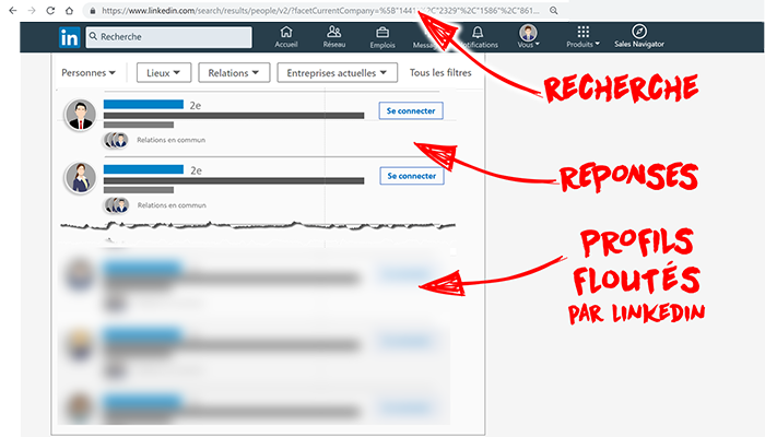 Profils floutés LinkedIn